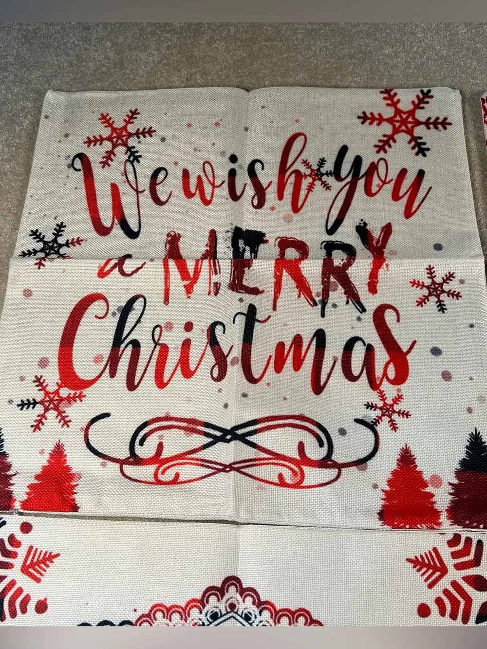 Christmas Pillow Covers Red Black Woven Set of 4